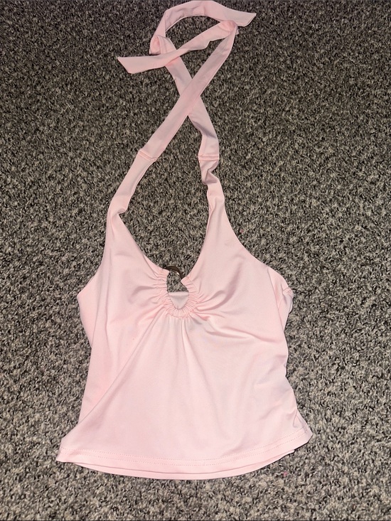 SHEIN Tops - SHEIN Light Pink Halter Top with Front Ring Accent